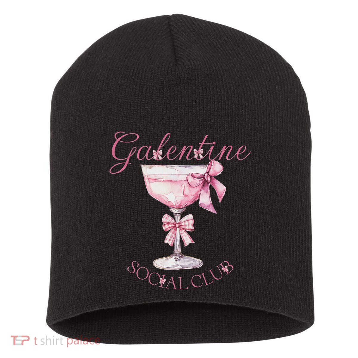 Galentine Social Club Valentines Day Coquette Bow Wine Short Acrylic Beanie