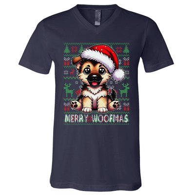 German Shepherd Christmas Ugly Sweater Funny Dog Lover Xmas V-Neck T-Shirt