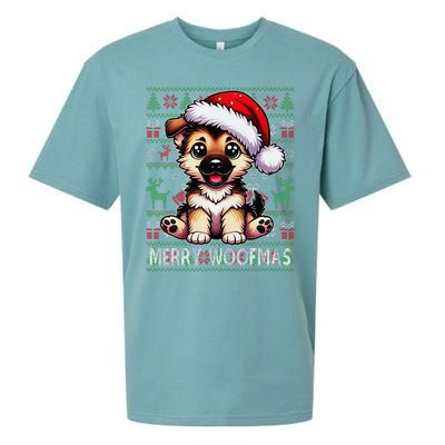 German Shepherd Christmas Ugly Sweater Funny Dog Lover Xmas Sueded Cloud Jersey T-Shirt