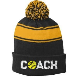 Gifts Softball Coaches Appreciation Softball Coach Stripe Pom Pom Beanie