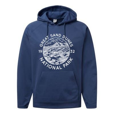 Great Sand Dunes National Park Cool White Line Art Outdoor Gift Performance Fleece Hoodie