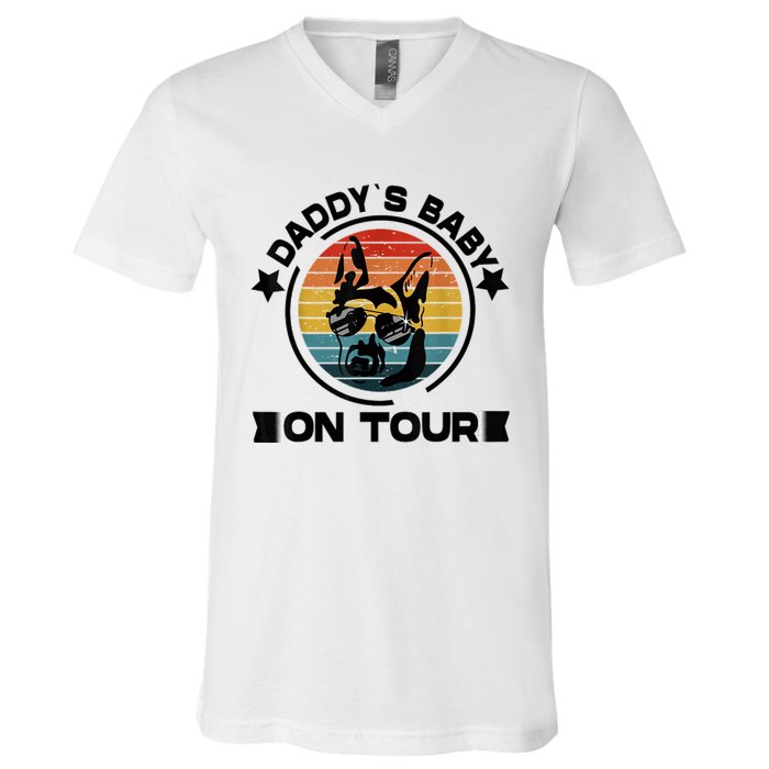 German Shepherd Daddys Dog On Tour Vintage German Shepard V-Neck T-Shirt