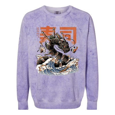 Great Sushi Dragon Japanese Food Kawaii Dragon Anime Sushi Colorblast Crewneck Sweatshirt