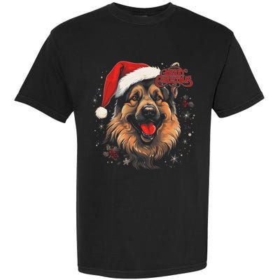 German Shepherd Dog Funny Merry Christmas Santa Holiday Garment-Dyed Heavyweight T-Shirt