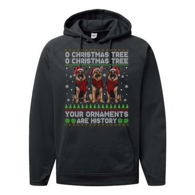 German Shepherd Dog Oh Christmas Tree Ugly Xmas Performance Fleece Hoodie