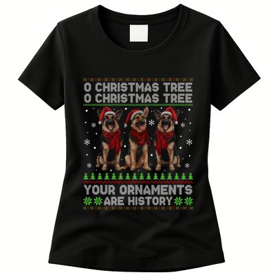 German Shepherd Dog Oh Christmas Tree Ugly Xmas Womens T-Shirt