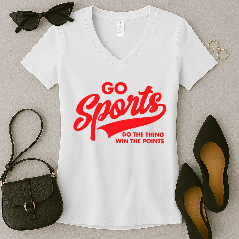 Go Sports Do The Thing Win The Points Funny Red Text Women's V-Neck T-Shirt