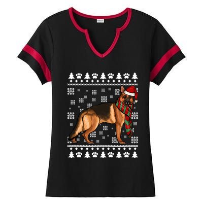 Ger Shepherd Dog Santa Hat Xmas Ugly Christmas Funny Gift Ladies Halftime Notch Neck Tee