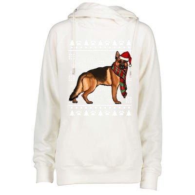 Ger Shepherd Dog Santa Hat Xmas Ugly Christmas Funny Gift Womens Funnel Neck Pullover Hood