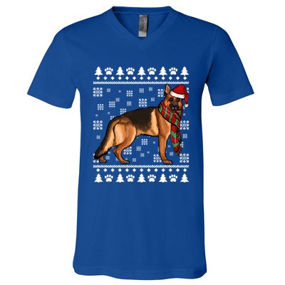 Ger Shepherd Dog Santa Hat Xmas Ugly Christmas Funny Gift V-Neck T-Shirt