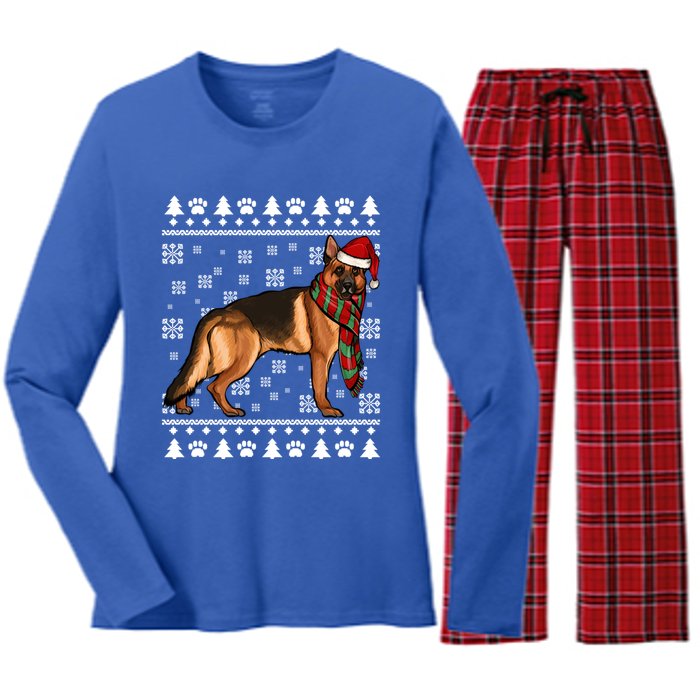 Ger Shepherd Dog Santa Hat Xmas Ugly Christmas Funny Gift Women's Long Sleeve Flannel Pajama Set 