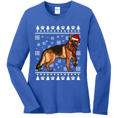 Ger Shepherd Dog Santa Hat Xmas Ugly Christmas Funny Gift Ladies Long Sleeve Shirt