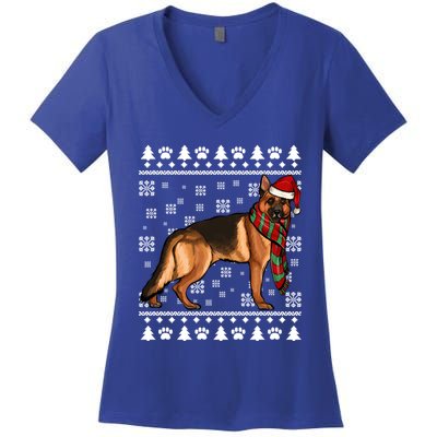 Ger Shepherd Dog Santa Hat Xmas Ugly Christmas Funny Gift Women's V-Neck T-Shirt