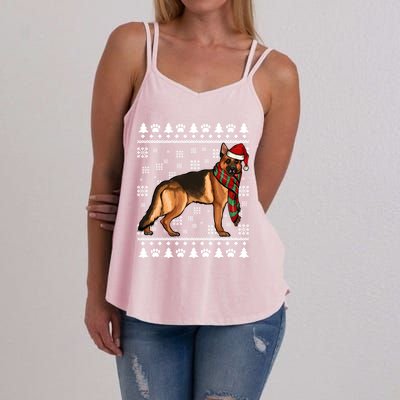 Ger Shepherd Dog Santa Hat Xmas Ugly Christmas Funny Gift Women's Strappy Tank