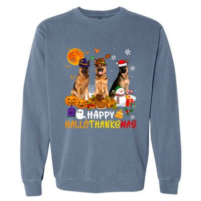 Ger Shepherd Dog Happy Hallothanksmas Xmas Dog Lover Cute Gift Garment-Dyed Sweatshirt