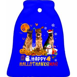 Ger Shepherd Dog Happy Hallothanksmas Xmas Dog Lover Cute Gift Ceramic Bell Ornament