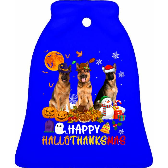 Ger Shepherd Dog Happy Hallothanksmas Xmas Dog Lover Cute Gift Ceramic Bell Ornament