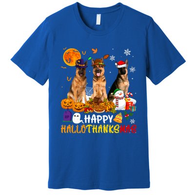 Ger Shepherd Dog Happy Hallothanksmas Xmas Dog Lover Cute Gift Premium T-Shirt