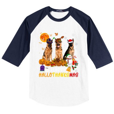 Ger Shepherd Dog Happy Hallothanksmas Xmas Dog Lover Cute Gift Baseball Sleeve Shirt