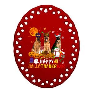 Ger Shepherd Dog Happy Hallothanksmas Xmas Dog Lover Cute Gift Ceramic Oval Ornament