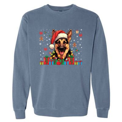 Ger Shepherd Dog Xmas Lights Funny Christmas Gift Garment-Dyed Sweatshirt