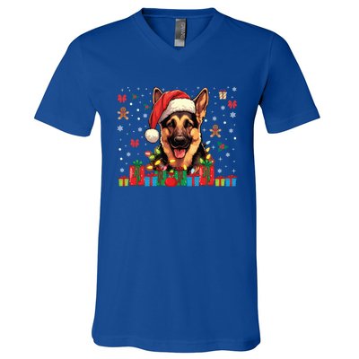 Ger Shepherd Dog Xmas Lights Funny Christmas Gift V-Neck T-Shirt