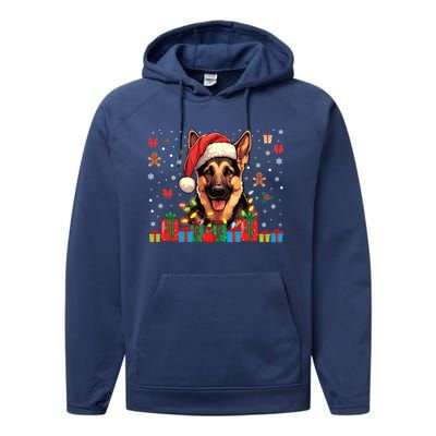 Ger Shepherd Dog Xmas Lights Funny Christmas Gift Performance Fleece Hoodie