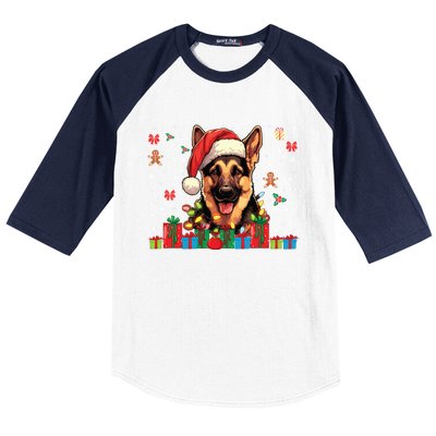 Ger Shepherd Dog Xmas Lights Funny Christmas Gift Baseball Sleeve Shirt