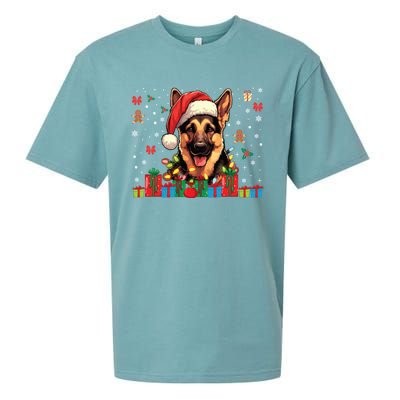 Ger Shepherd Dog Xmas Lights Funny Christmas Gift Sueded Cloud Jersey T-Shirt