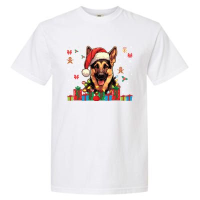 Ger Shepherd Dog Xmas Lights Funny Christmas Gift Garment-Dyed Heavyweight T-Shirt