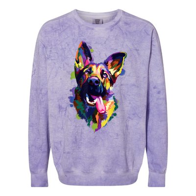 German Shepherd Dog Face Watercolor Colorful Pop Splash Art Colorblast Crewneck Sweatshirt