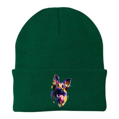 German Shepherd Dog Face Watercolor Colorful Pop Splash Art Knit Cap Winter Beanie