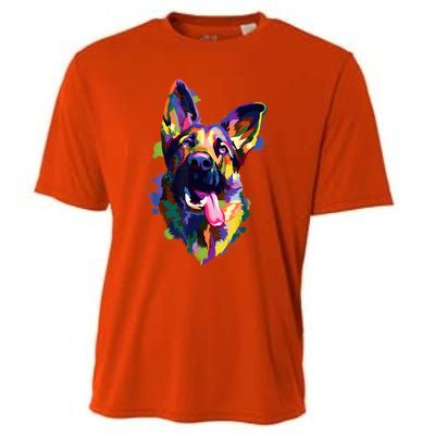 German Shepherd Dog Face Watercolor Colorful Pop Splash Art Cooling Performance Crew T-Shirt