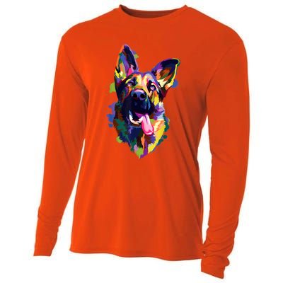 German Shepherd Dog Face Watercolor Colorful Pop Splash Art Cooling Performance Long Sleeve Crew