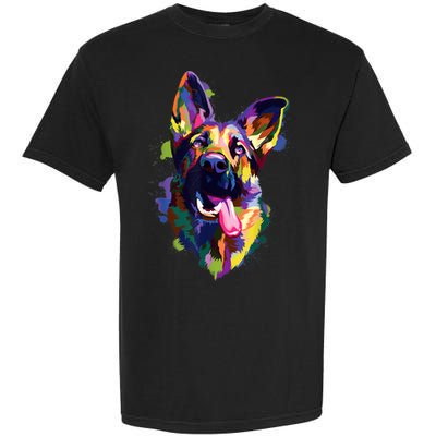 German Shepherd Dog Face Watercolor Colorful Pop Splash Art Garment-Dyed Heavyweight T-Shirt