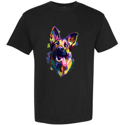 German Shepherd Dog Face Watercolor Colorful Pop Splash Art Garment-Dyed Heavyweight T-Shirt