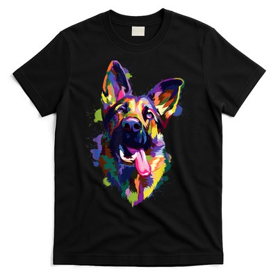 German Shepherd Dog Face Watercolor Colorful Pop Splash Art T-Shirt