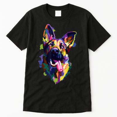 German Shepherd Dog Face Watercolor Colorful Pop Splash Art Tall T-Shirt