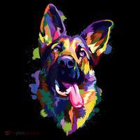 German Shepherd Dog Face Watercolor Colorful Pop Splash Art Tall T-Shirt