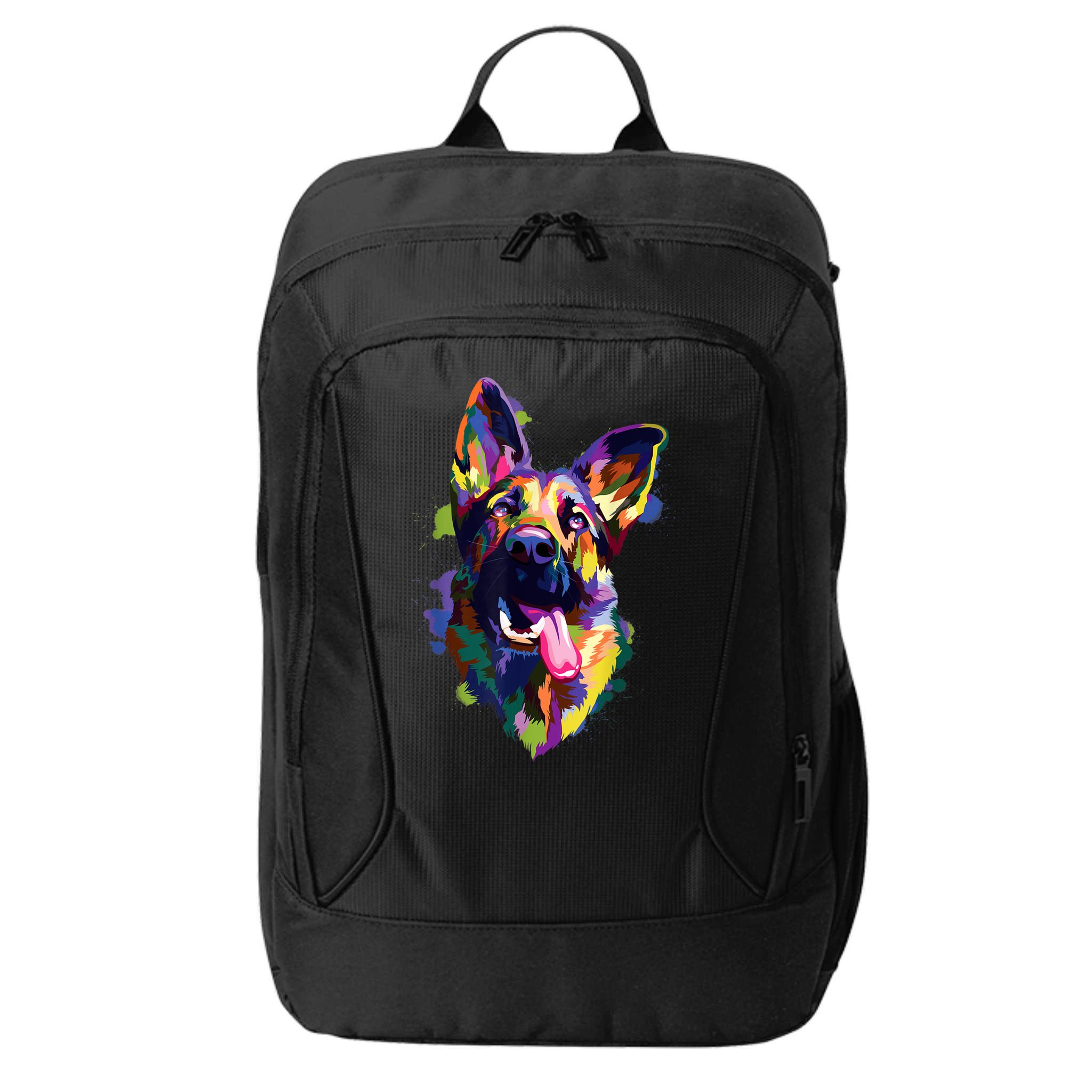 German Shepherd Dog Face Watercolor Colorful Pop Splash Art City Backpack