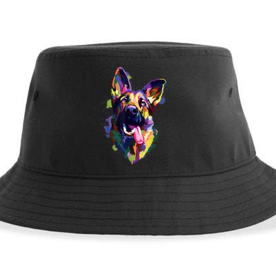 German Shepherd Dog Face Watercolor Colorful Pop Splash Art Sustainable Bucket Hat