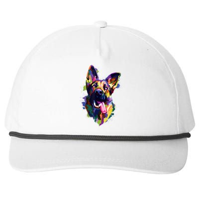 German Shepherd Dog Face Watercolor Colorful Pop Splash Art Snapback Five-Panel Rope Hat