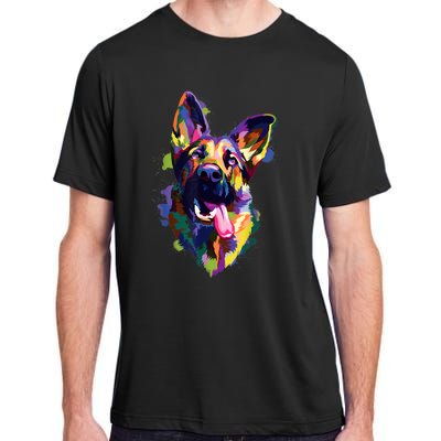 German Shepherd Dog Face Watercolor Colorful Pop Splash Art Adult ChromaSoft Performance T-Shirt