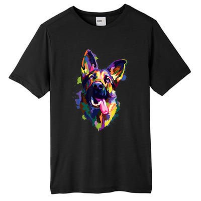 German Shepherd Dog Face Watercolor Colorful Pop Splash Art Tall Fusion ChromaSoft Performance T-Shirt