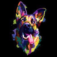 German Shepherd Dog Face Watercolor Colorful Pop Splash Art Flat Bill Trucker Hat