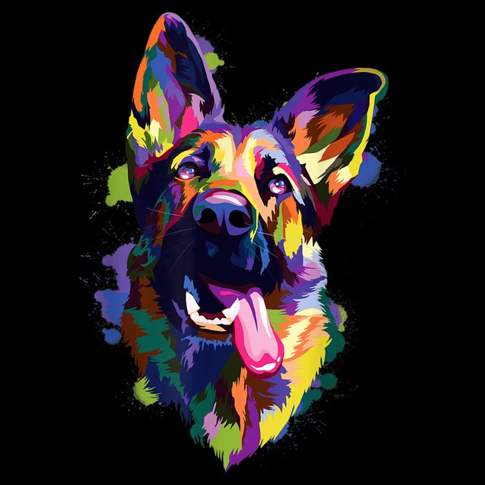German Shepherd Dog Face Watercolor Colorful Pop Splash Art Flat Bill Trucker Hat