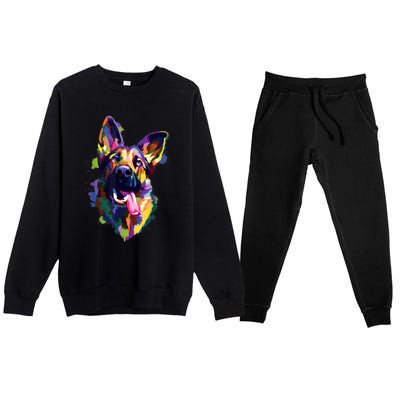 German Shepherd Dog Face Watercolor Colorful Pop Splash Art Premium Crewneck Sweatsuit Set