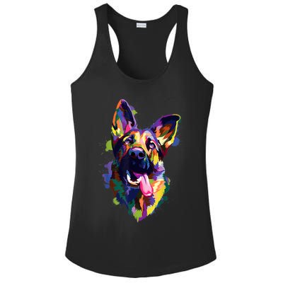 German Shepherd Dog Face Watercolor Colorful Pop Splash Art Ladies PosiCharge Competitor Racerback Tank