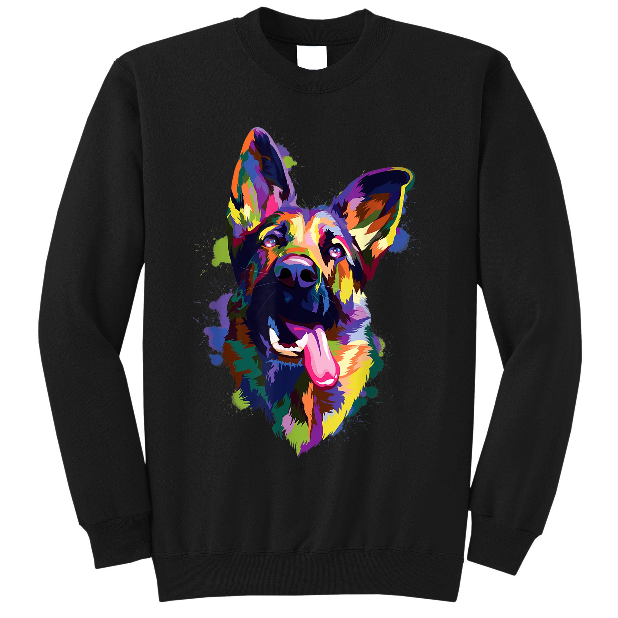 German Shepherd Dog Face Watercolor Colorful Pop Splash Art Tall Sweatshirt