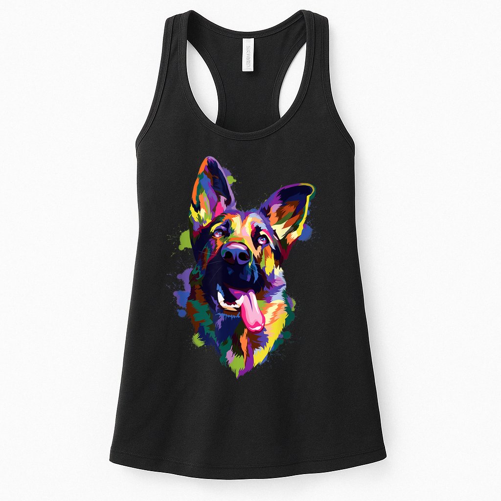 German Shepherd Dog Face Watercolor Colorful Pop Splash Art Womens Tank Top